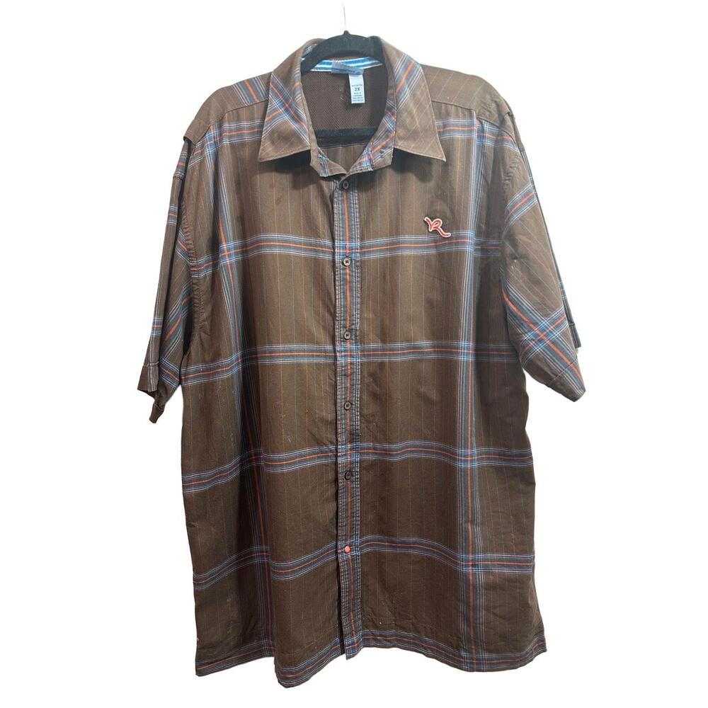 RocaWear Retro Shirt Mens Size 2X Brown Button-up Short Sleeve Checked